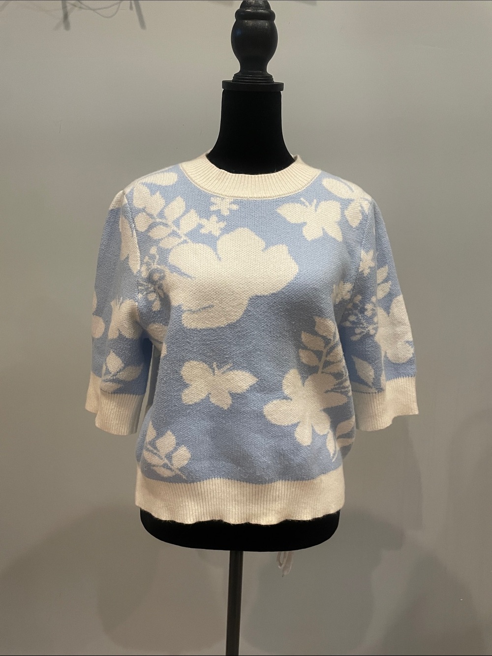 THML Light Blue & White Floral Crewneck Sweater